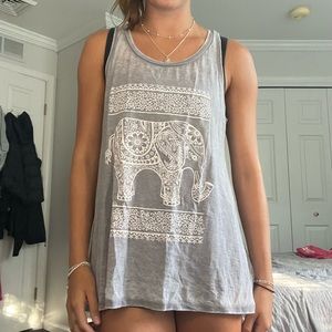 O’Neill Long Gray Tank Top with White Elephant Detail - Size S